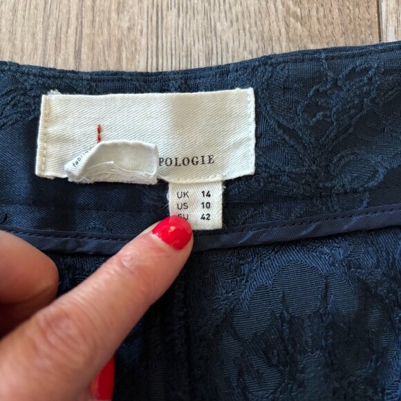 Anthropologie Jacquard Slim Fit Navy Blue Pants Size 10 Holiday Office - Picture 5 of 12